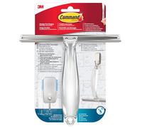 Command Raclette pour Salle de Bains, Nickel Satiné - 1 Raclette, 1 Petit Crochet en Acier Inoxydable et 2 Petites Languettes adhésives Résistantes à l'eau - Accrochage sans Dommage