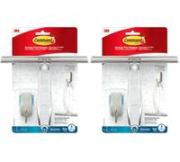 Command Raclette pour Salle de Bains, Nickel Satiné - 1 Raclette, 1 Petit Crochet en Acier Inoxydable et 2 Petites Languettes adhésives Résistantes à l'eau - Accrochage sans Dommage (Lot de 2)