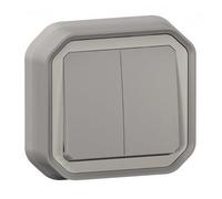 Commande double 3 fonctions complet encastré étanche - gris - Plexo LEGRAND