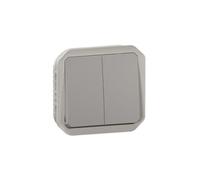 Commande double interrupteur ou poussoir Plexo composable gris (069525L)