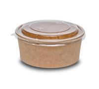 Commerline Lot de 150 bols à salade bio 1300 ml | Lot de 150 bols à salade jetables avec couvercle | Saladiers en carton Kraft jetables (saladier bio_1300 ml, 150 pièces)