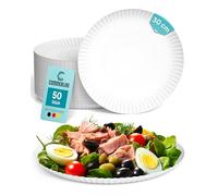 Commerline Lot de 50 assiettes en carton rondes Ø 30 cm, Vaisselle jetable, assiettes à gâteau, assiettes de fête, assiettes jetables en papier, assiettes à emporter