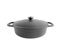 Commichef Cocotte Fonte Légère 28 cm 3 L Noire avec Couvercle | Cocotte peu profonde en fonte émaillée pour saisir, mijoter et servir directement à table