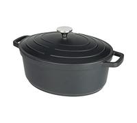 Commichef Cocotte Ovale, Plat Ovale Pour Casserole, Noir, Aluminium Coulé, Avec Couvercle, 32cm, Capacité de 5,8 L, Convient Pour le Four et Tous les Types de Plaques de Cuisson, XO-632BK