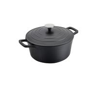 Commichef Cocotte Ronde, Plat Rond Pour Casserole, Noir, Aluminium Coulé, Avec Couvercle, 24cm, Capacité de 5 L, Convient Pour le Four et Tous les Types de Plaques de Cuisson, XR-724BK
