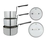 Commichef Set di Pentole a 3 Pezzi, Comprende Pentola da 14 cm, Casseruola da 16 cm con Coperchio e Casseruola da 18 cm con Coperchio, Design Impilabile, Acciaio e Alluminio Triplice