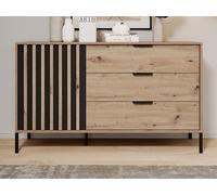 Commode 1 porte et 3 tiroirs - Coloris : Naturel et noir - ARIADA