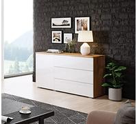 Commode 110 cm Paris commode, commode de salon, meuble auxiliaire de salon, mobilier de salon moderne (Wotan/Blanc brillant)