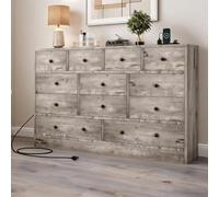 Commode 12 Tiroirs 155 cm En Bois,Avec Prise Intégrée Et Ports USB | Grand Meuble TV Pour Salon Chambre Ou Dressing, Glissières Métalliques, Tiroirs De Tailles Variées Élégant et Pratique