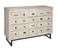 Commode 12 tiroirs Ajay en bois blanchi - Beige