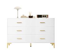 Commode 120/40/76 cm blanche en MDF avec 6 tiroirs rainurés