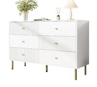 Commode 120/40/78 cm blanche en MDF avec 6 tiroirs et pieds en acier