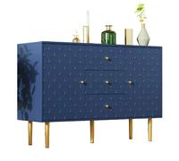 Commode 120/40/83 cm bleu marine en bois et métal avec 2 portes et 3 tiroirs