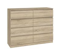 Commode 120 cm - 8 Tiroirs - Meuble de Rangement Chambre - Dimensions 120x40x97 cm - Design Moderne et Élégant - Sonoma