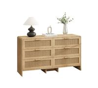 Commode 130 cm naturelle en rotin avec 6 tiroirs et angles arrondis
