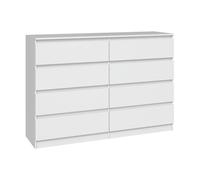 Commode 140 cm - 8 Tiroirs - Meuble de Rangement Chambre - Dimensions 140x40x97 cm - Design Moderne et Élégant - Blanc