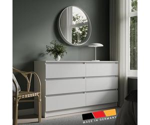 Commode 140cm de large avec 6 tiroirs Commode blanche en bois Commode avec tiroirs Sideboard Highboard Buffet Chambre à coucher Salon Entrée Bureau Organisateur Largeur 140 cm Hauteur 78 cm
