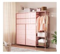 Commode 16 tiroirs en tissu avec penderie intégrée et étagères ouvertes, structure métal pour chambre entrée dressing Rose