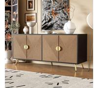 Commode - 160 cm - 4 tiroirs avec système de fermeture douce - design moderne - noire et dorée