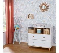 Commode 2 Tiroirs Bébé Kombu Blanc Et Bois TU