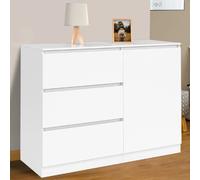 IDMarket - Commode 3 tiroirs + 1 Porte TOMI 110 cm Bois Blanc