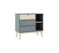 Commode 3 Tiroirs 2 Niches MDF et Pin Coloris Gris Vert et Naturel - KAINA -