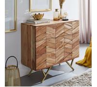 Commode 3 tiroirs 90x40x86,5 cm en acacia et métal doré