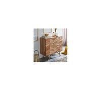 Commode 3 tiroirs 90x40x86,5 cm en acacia et métal doré