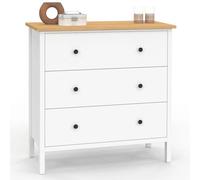 Commode 3 tiroirs ACHILLE 80 cm bois blanc plateau bois