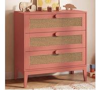 Commode 3 tiroirs ADELIE enfant cannage et vieux rose