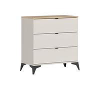 Commode 3 Tiroirs ,coloris Chêne mauvella/Beige - Longueur 85 x Profondeur 41,5 x Hauteur 90 cm - -