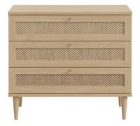 Commode - 3 tiroirs - Décor Chêne- Cannage - L90,4 x P41,4 x H80 cm - CALASETTA