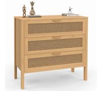 IDMarket – Commode 3 tiroirs EDHEN 80 cm cannage coloris bois