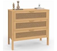 IDMarket – Commode 3 tiroirs EDHEN 80 cm cannage coloris bois