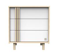 Commode 3 Tiroirs En Décor Chêne Velours Et Avec Appliques En Bois - Nature Blanc TU