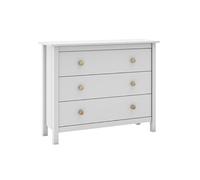 Commode 3 Tiroirs en Pin Massif Blanc - DAVA -