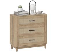 Commode 3 Tiroirs en Rotin, Meuble de Rangement, 76 x 35 x 76 cm, Chêne | Meuble de Rangement, Chiffonnier, Pieds en Bois Massif, Style Bohème, Commode pour Chambre à Coucher, Salon, Couloir