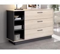 Vente-unique - Commode 3 tiroirs et 3 niches - Coloris : Naturel et Anthracite - Leandre