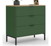 IDMARKET Commode 3 tiroirs KELIA 80 cm vert kaki et plateau bois