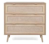 Calicosy Commode Finori Bali 03A - 3 tiroirs L80 cm, impression de canne - Chêne sonoma