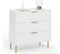 Commode 3 tiroirs MARCEL 80 cm lattes blanc et doré