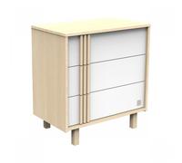 Sauthon Commode 3 tiroirs Nature – Décor chêne velours et blanc, appliques en bois