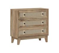 HOMCOM Commode 3 tiroirs Meuble de Rangement cannage en rotin 80 x 35 x 76 cm Aspect Bois Clair