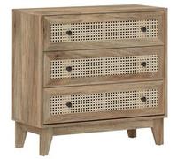 HOMCOM Commode 3 tiroirs Meuble de Rangement cannage en rotin 80 x 35 x 76 cm Aspect Bois Clair