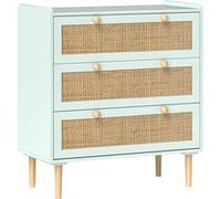 Commode design bohème en rotin - HOMCOM - 3 tiroirs - meuble de rangement - vert olive