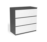 Commode 3 tiroirs TOMI 78 cm bois gris et blanc