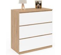 IDMarket - Commode 3 tiroirs TOMI 78 cm façon hêtre et Blanc