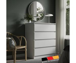 Commode 4 tiroirs 80x100 cm Commode blanche étroite en bois Commode avec tiroirs Sideboard Highboard Buffet Chambre à coucher Salon Entrée Bureau Organisateur Largeur 80 cm Hauteur 100 cm