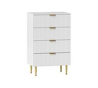 HOMCOM Commode 4 tiroirs commode chambre meuble de rangement moderne avec poignées et pieds dorés, pour chambre à coucher, salon, dim. 60 x 40 x 96 cm, blanc