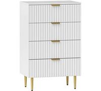 HOMCOM Commode 4 tiroirs commode chambre meuble de rangement moderne avec poignées et pieds dorés, pour chambre à coucher, salon, dim. 60 x 40 x 96 cm, blanc